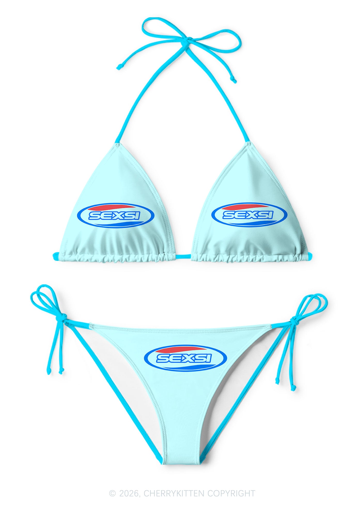 Light Blue Sexsi Y2K Print Bikini Set Cherrykitten