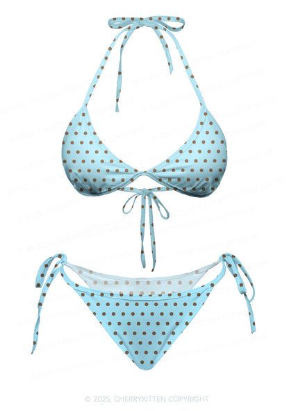 Blue And Brown Dots Y2K Print Bikini Set Cherrykitten