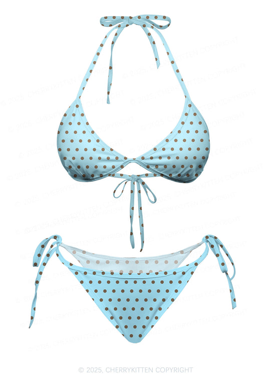 Blue And Brown Dots Y2K Print Bikini Set Cherrykitten