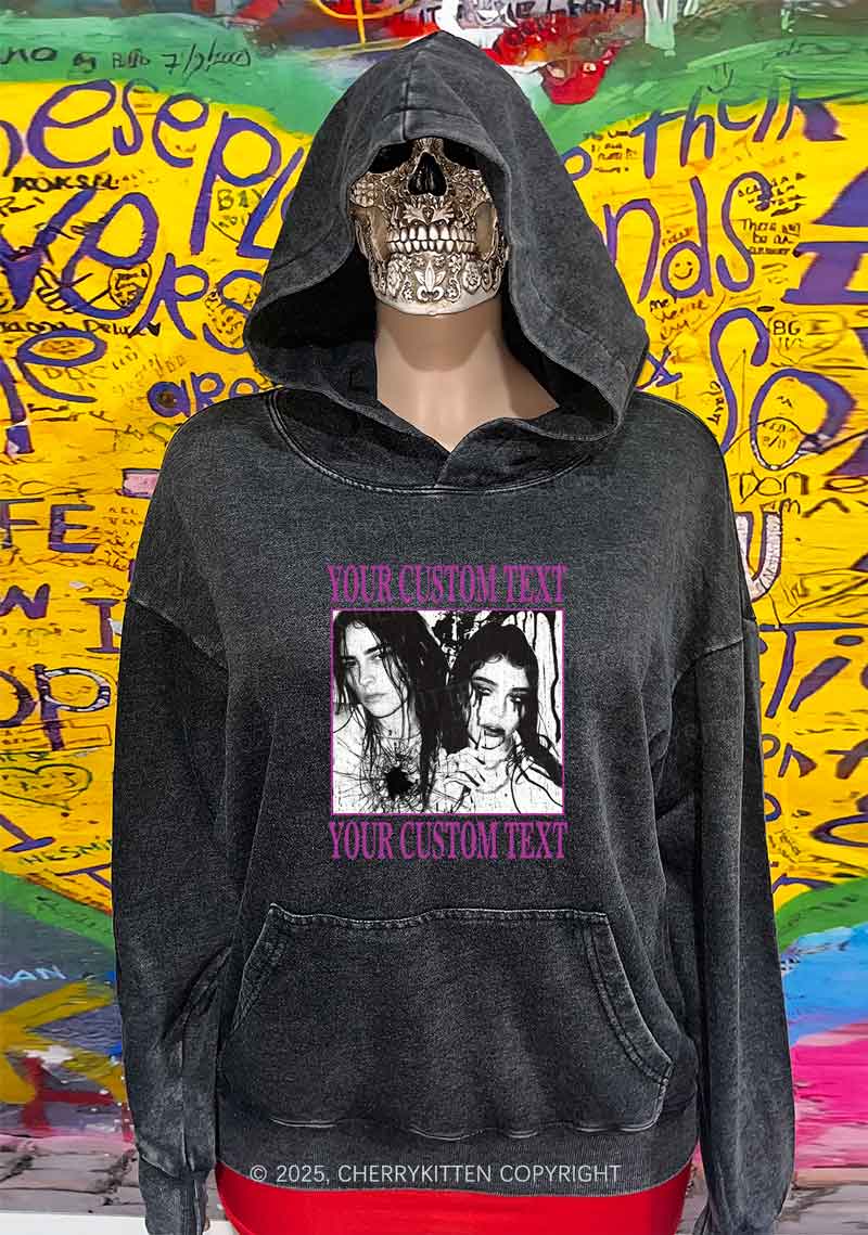 Custom Halloween Creepy Couple Y2K Washed Hoodie Cherrykitten