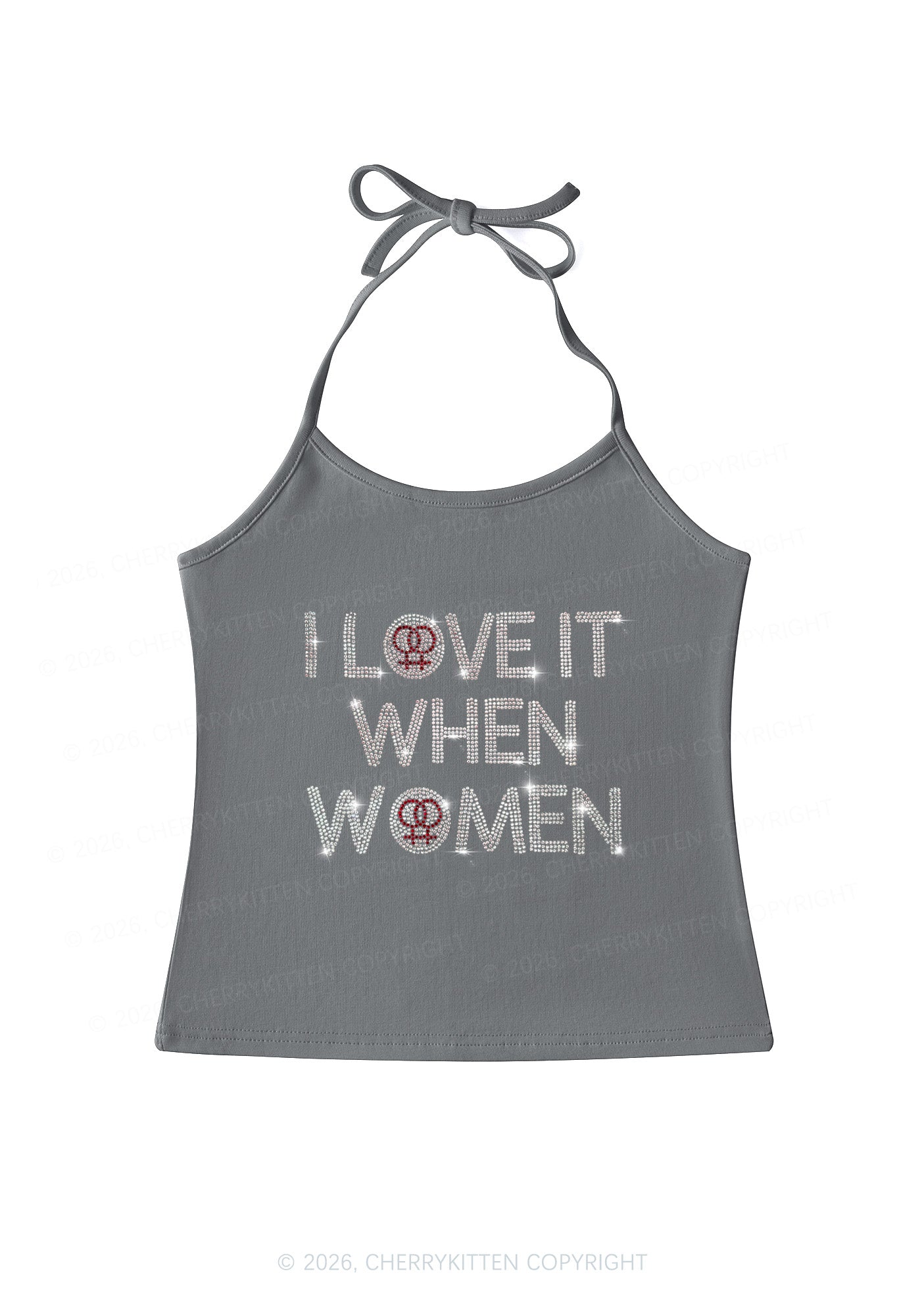 Rhinestone I Love It When Women Pride Y2K Halter Neck Cami Cherrykitten