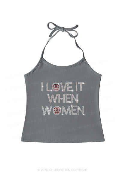 Rhinestone I Love It When Women Pride Y2K Halter Neck Cami Cherrykitten