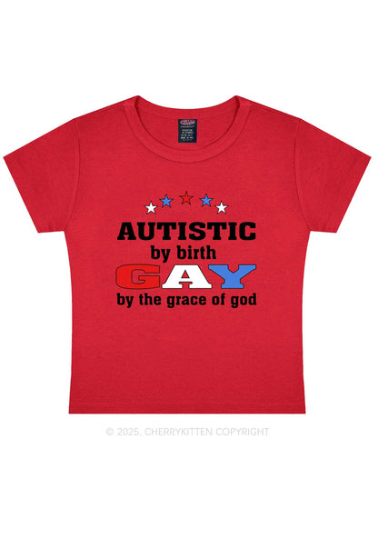 Autistic By Birth Gay Pride Y2K Baby Tee Cherrykitten