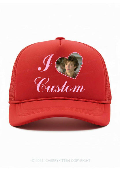 I Love Custom Photo Valentine's Day Y2K Trucker Hat Cherrykitten