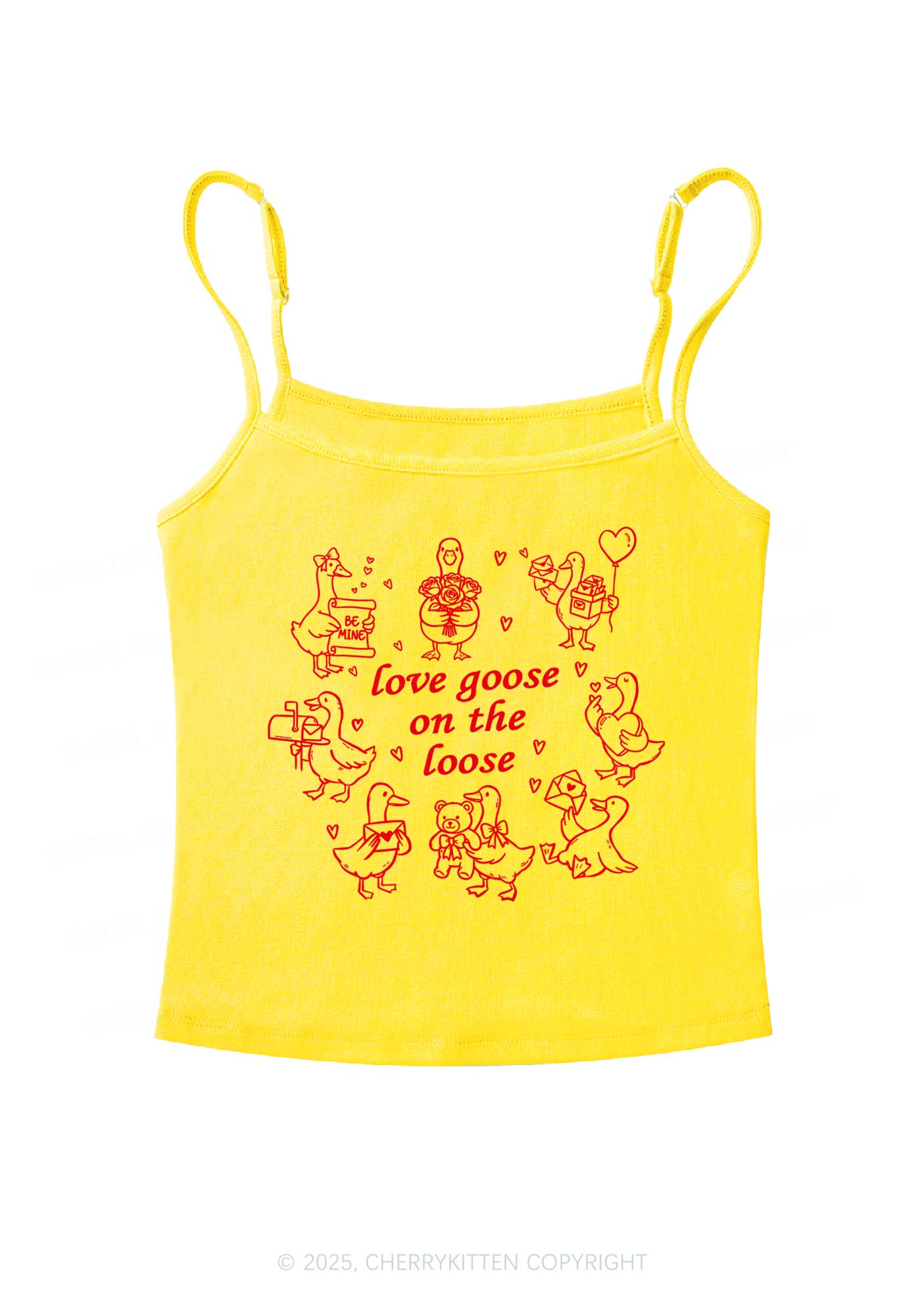 Love Goose On The Loose Valentine's Day Y2K Spaghetti Strap Cami Cherrykitten