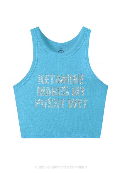 Rhinestone K Makes My Puxxy Wet Y2K Crop Tank Top Cherrykitten