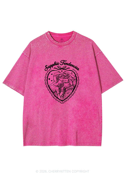 Sapphic Tendencies Art Pride Y2K Shirts Washed Tee Cherrykitten