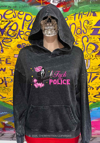 Halloween Fxxk The Police Y2K Washed Hoodie Cherrykitten