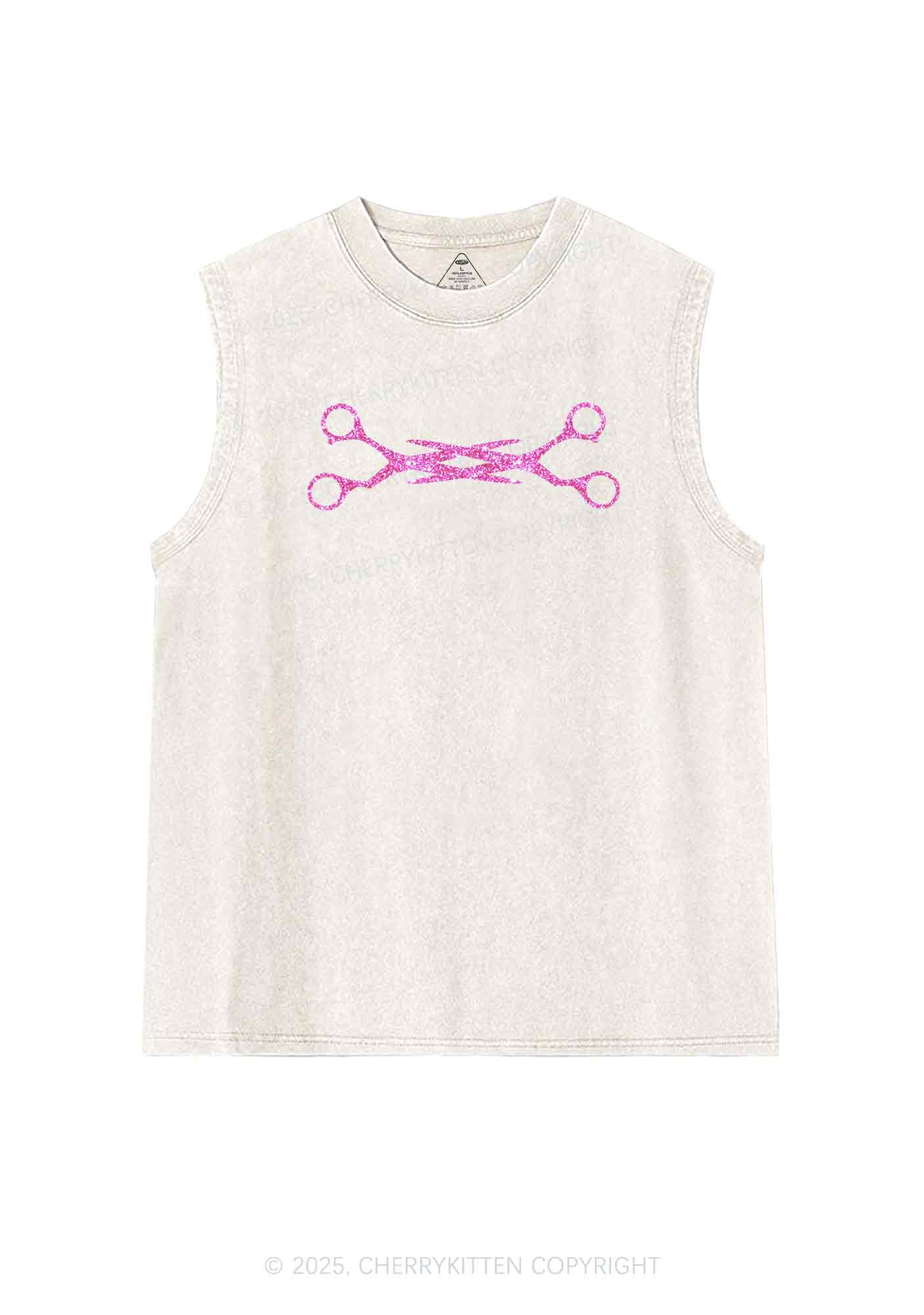 Glitter Pink Scissor Pride Y2K Washed Muscle Tank Cherrykitten