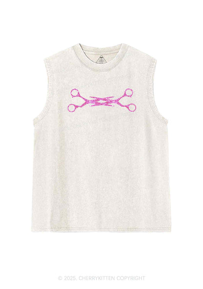 Glitter Pink Scissor Pride Y2K Washed Muscle Tank Cherrykitten