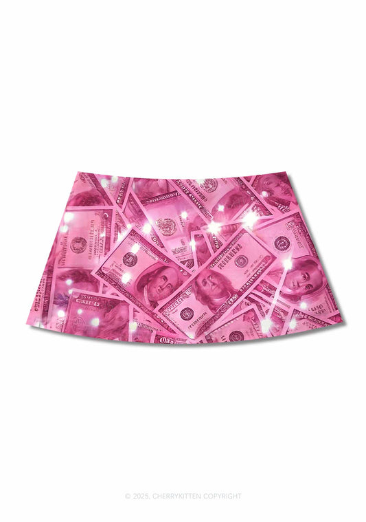 Pink Shiny Money Y2K Print Mini Skirt Cherrykitten
