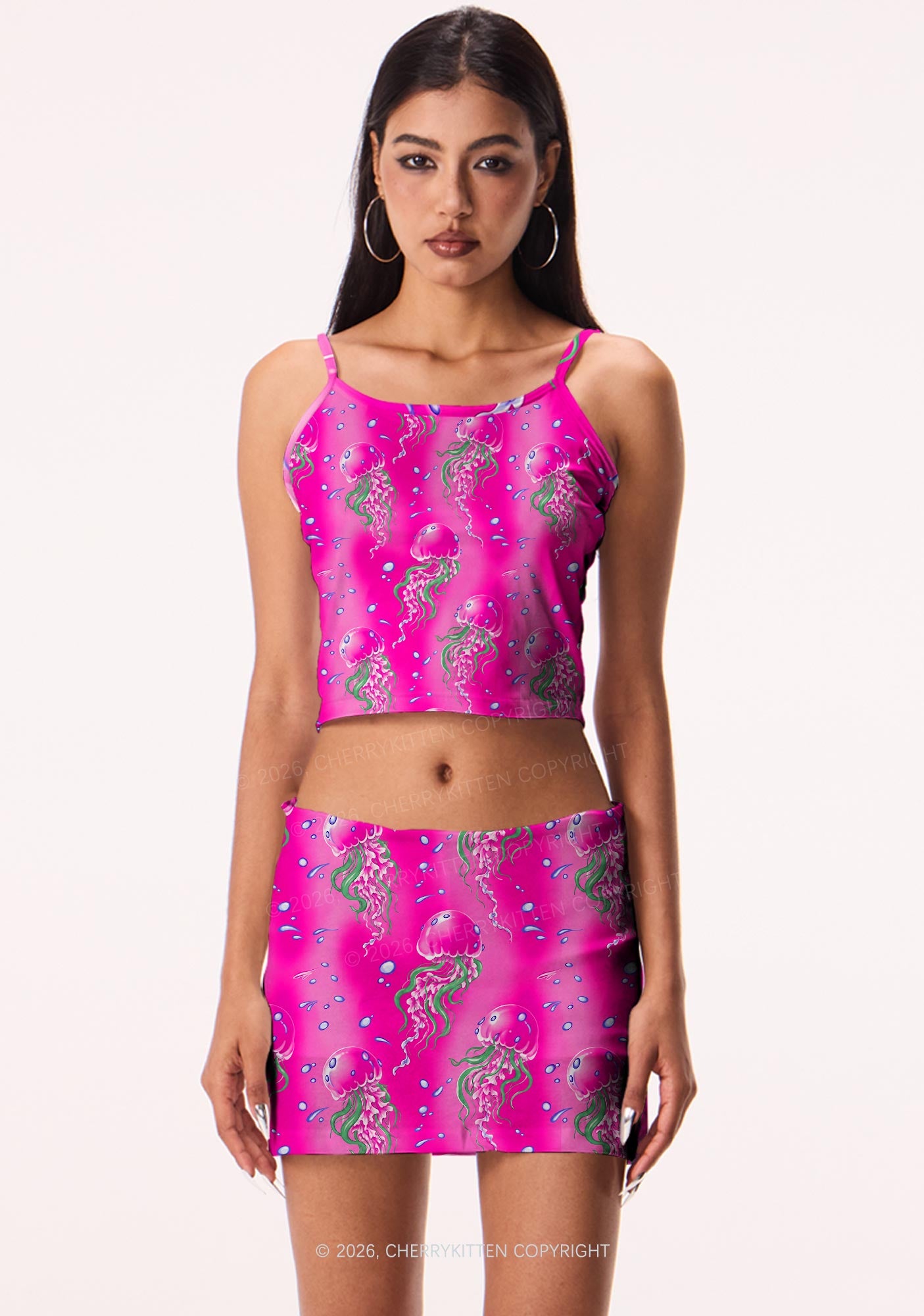 Hot Pink Jellyfish Bubble Y2K Print Mini Skirt Cherrykitten