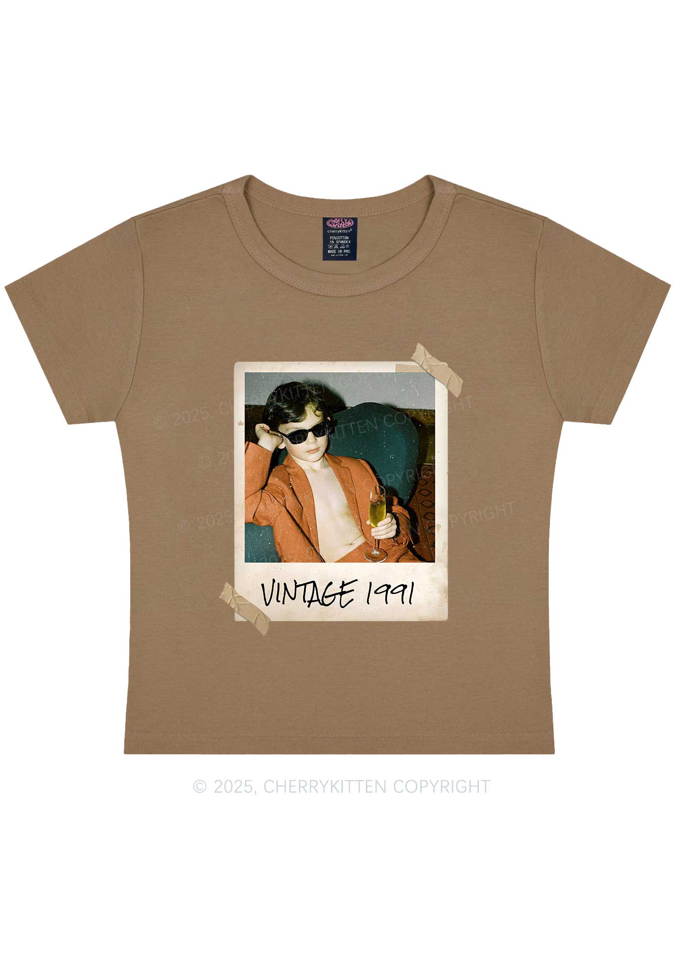 Custom Vintage Photo And Year Y2K Baby Tee Cherrykitten