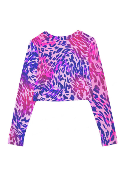 Bisexual Leopard Pride Y2K Mesh Long Sleeve Crop Top Cherrykitten