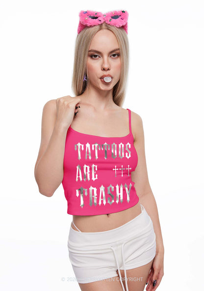 Tattoos Are Trashy Silver Foil Printed Y2K Spaghetti Strap Cami Cherrykitten