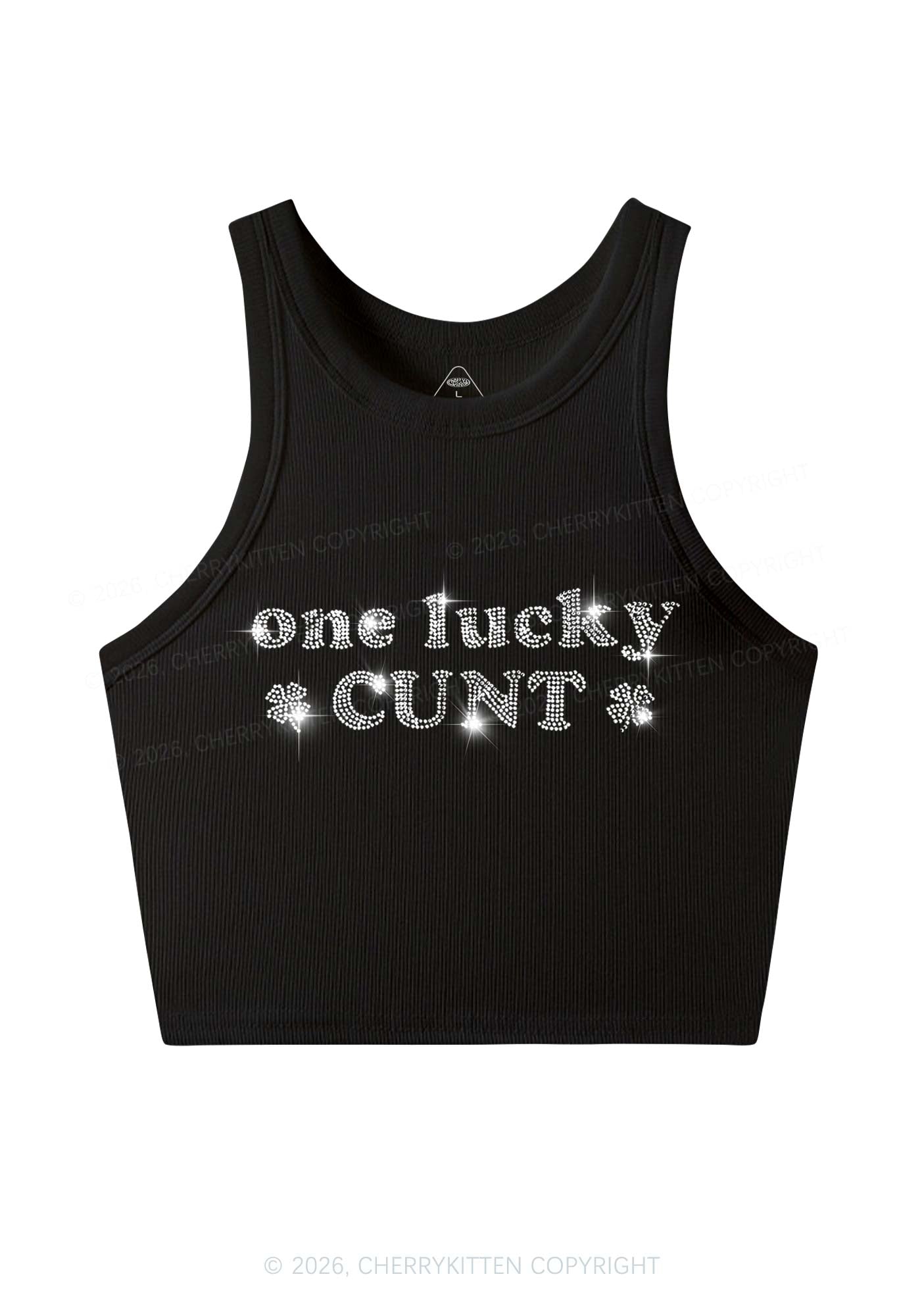 Rhinestone One Lucky Cxxt St Patricks Y2K Crop Tank Top Cherrykitten
