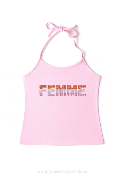 Rhinestone Femme Pride Y2K Halter Neck Cami Cherrykitten