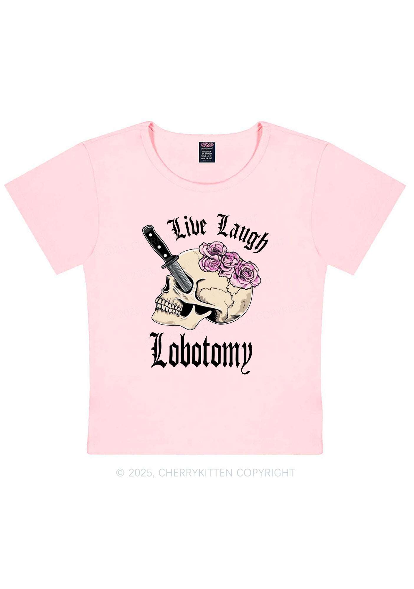 Live Laugh Lobotomy Skull Y2K Baby Tee Cherrykitten