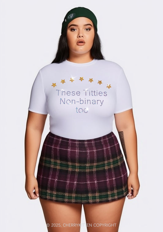 Curvy Rhinestone Txtties Nonbinary Too Y2K Baby Tee Cherrykitten