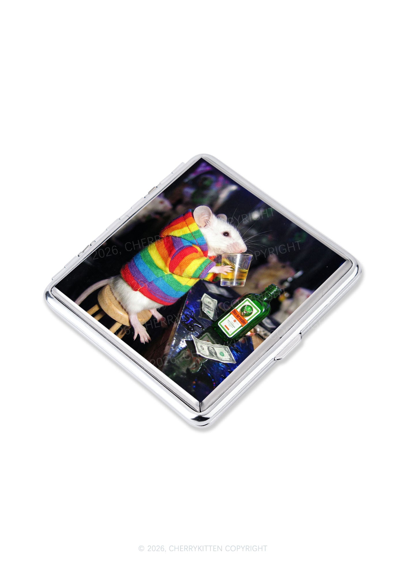 Rainbow Hoodie Rat Drinking Pride Y2K Cigarette Case Cherrykitten