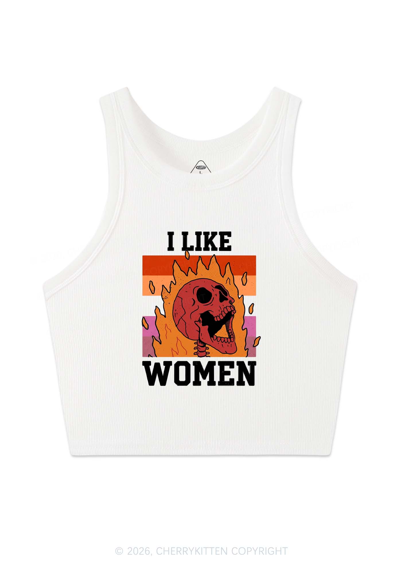 I Like Women Skull Pride Y2K Crop Tank Top Cherrykitten