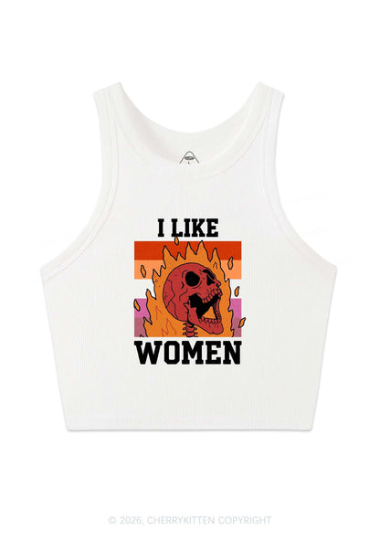 I Like Women Skull Pride Y2K Crop Tank Top Cherrykitten