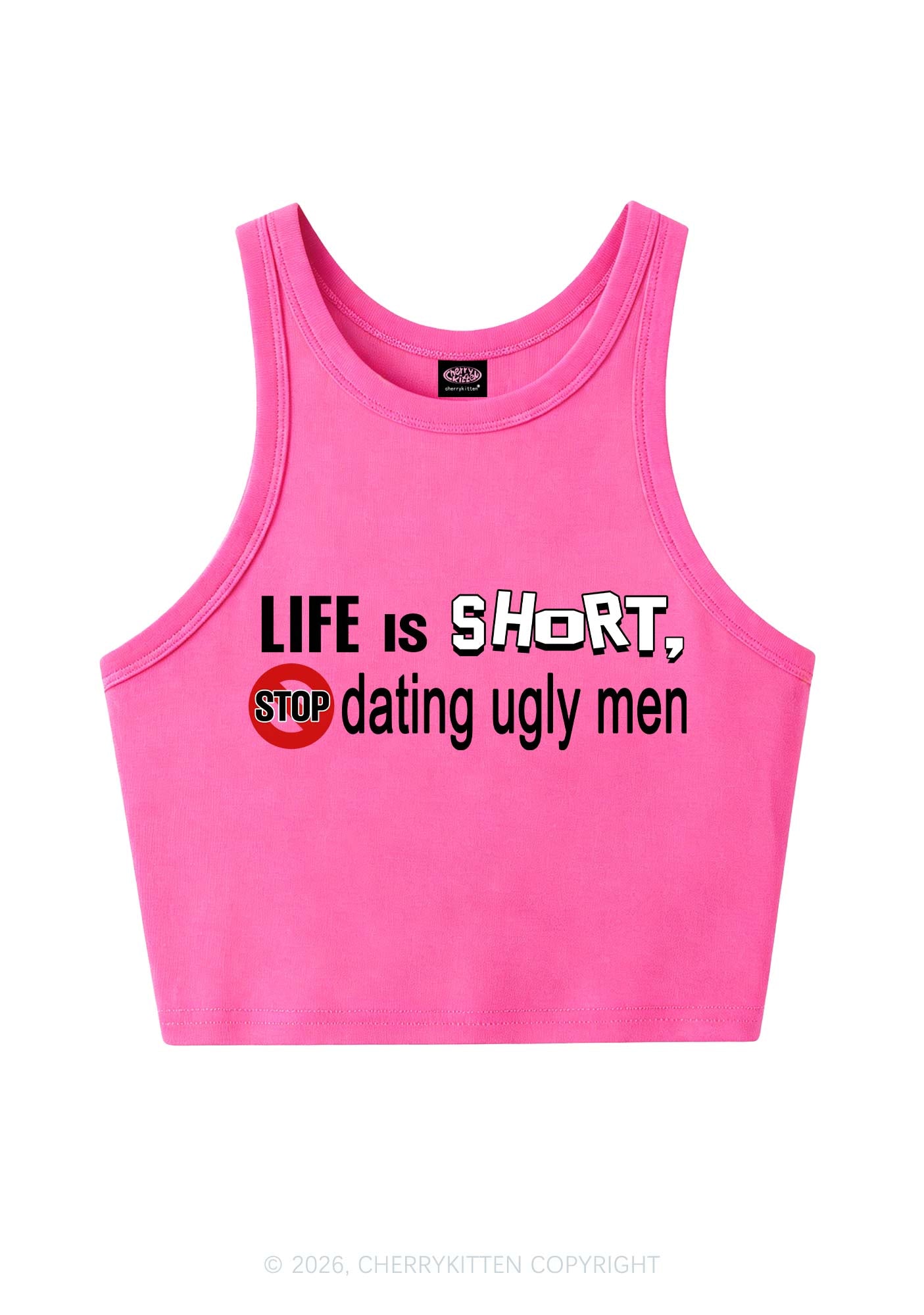Stop Dating Ugly Men Y2K Crop Tank Top Cherrykitten
