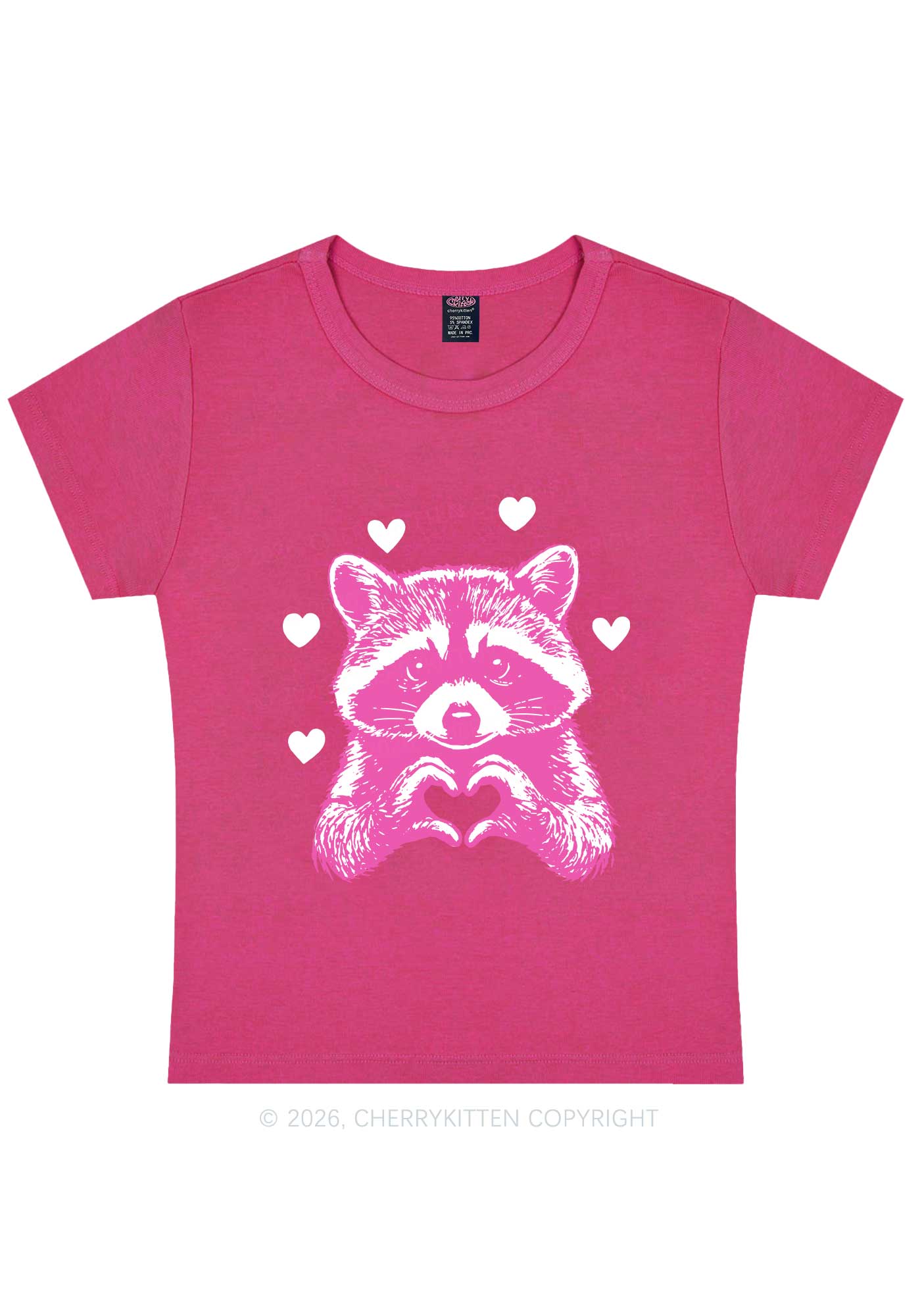 Pink Raccoon Heart Valentine's Day Y2K Baby Tee Cherrykitten