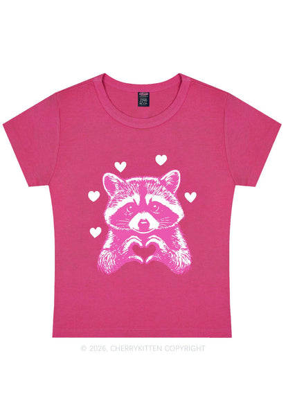 Pink Raccoon Heart Valentine's Day Y2K Baby Tee Cherrykitten