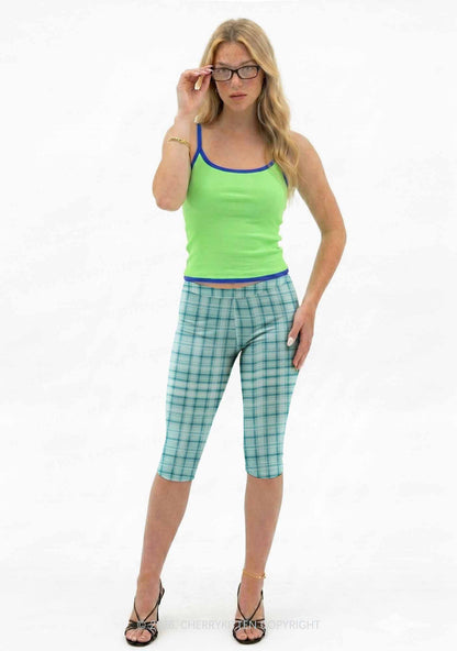 Blue Plaids Y2K Print Capri Pants Cherrykitten