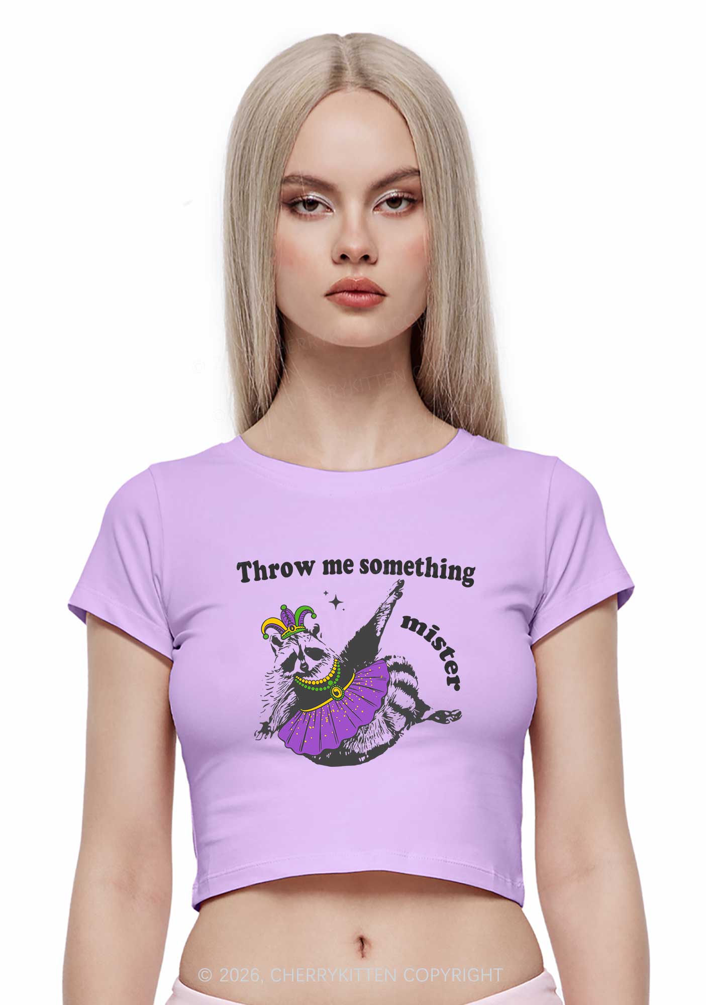 Throw Me Something Mister Raccoon Y2K Baby Tee Cherrykitten