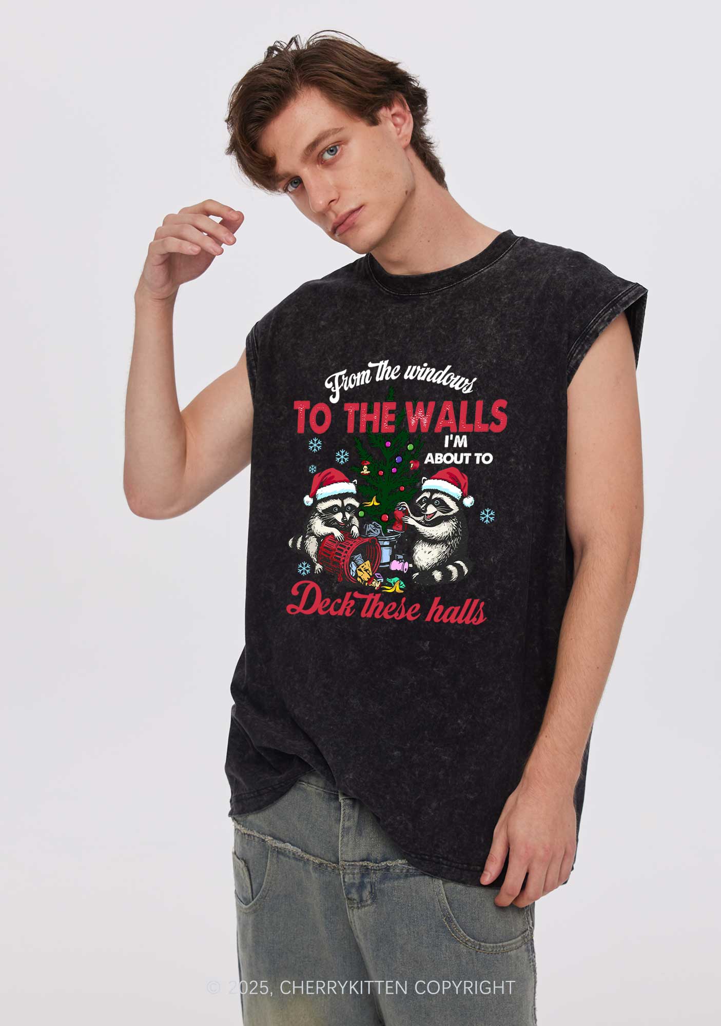 Christmas To The Walls Y2K Washed Muscle Tank Cherrykitten