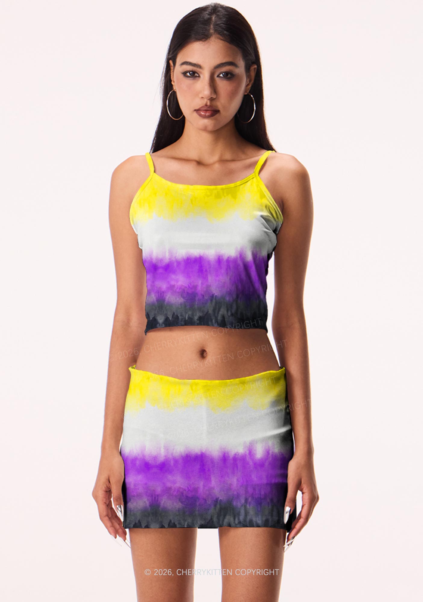 Nonbinary Tie Dye Pride Y2K Print Cami Crop Top Cherrykitten