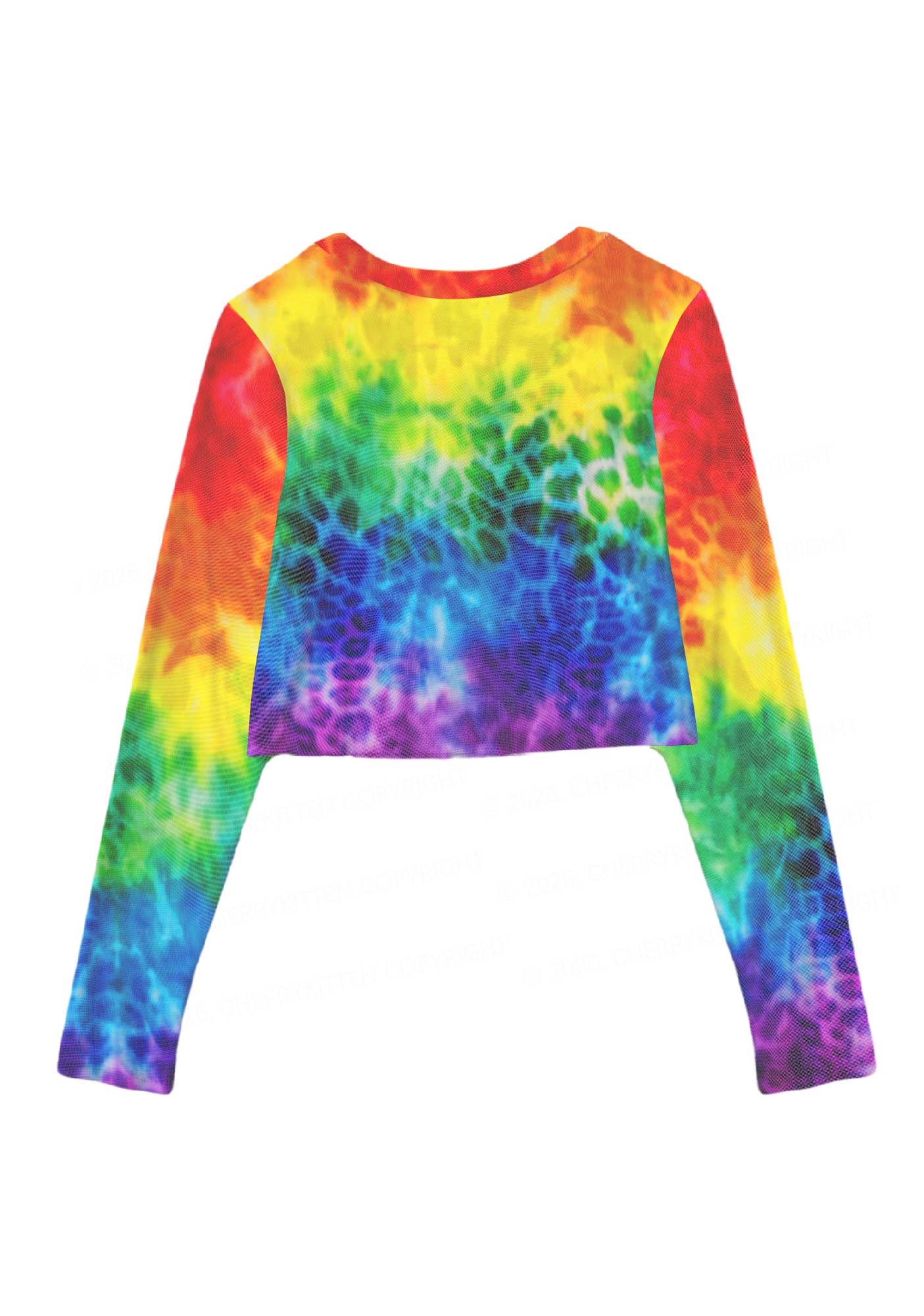 Rainbow Leopard Tie Dye Pride Y2K Mesh Long Sleeve Crop Top Cherrykitten
