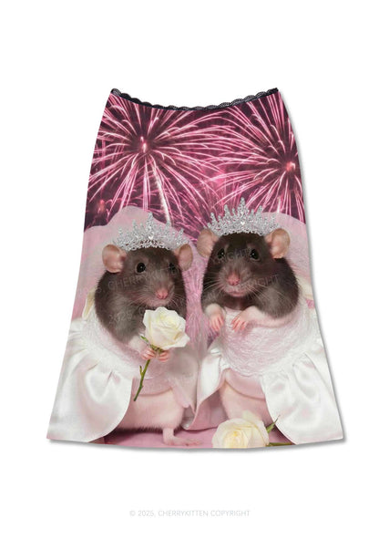 Crowned Rats Valentine's Day Y2K Print Midi Skirt Cherrykitten