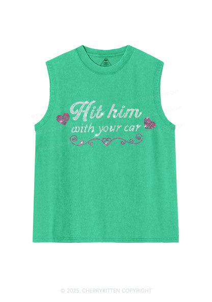 Rhinestone Hit Him Y2K Washed Muscle Tank Cherrykitten