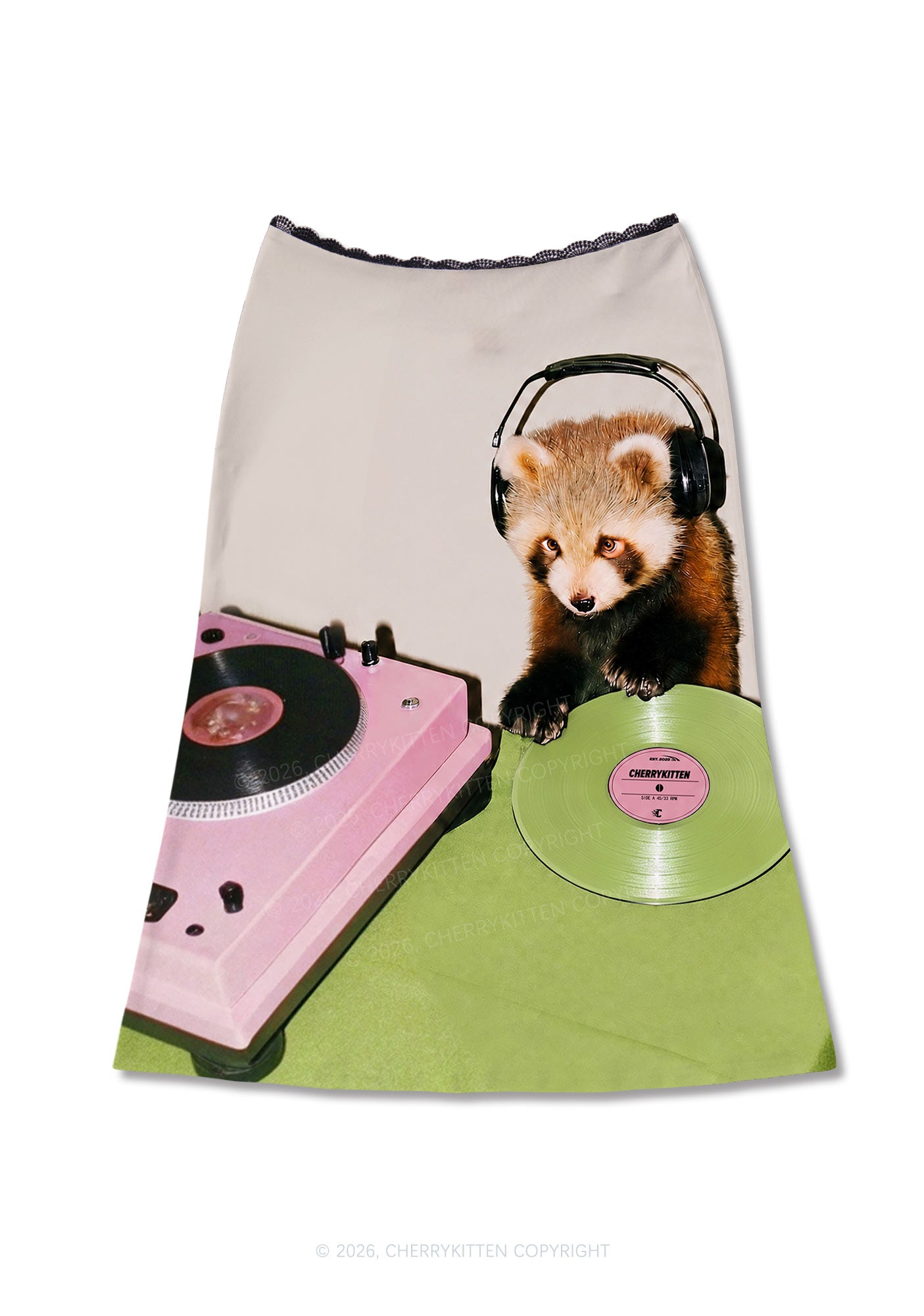 Red Panda DJ Y2K Print Midi Skirt Cherrykitten