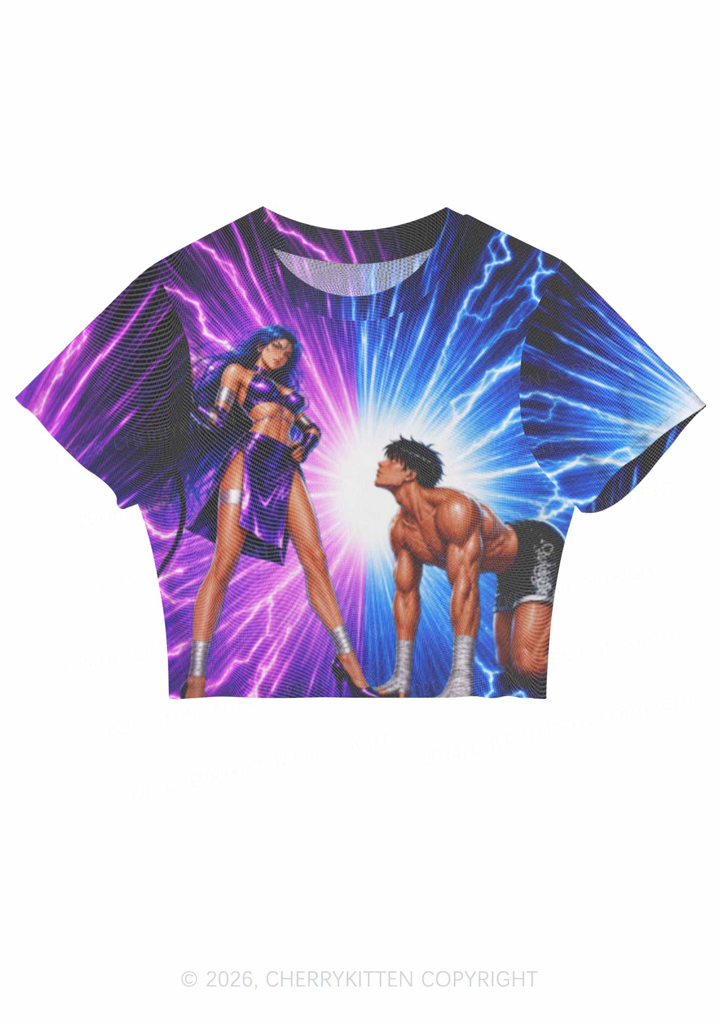 Purple Lightning S Male Y2K Mesh Crop Top Cherrykitten