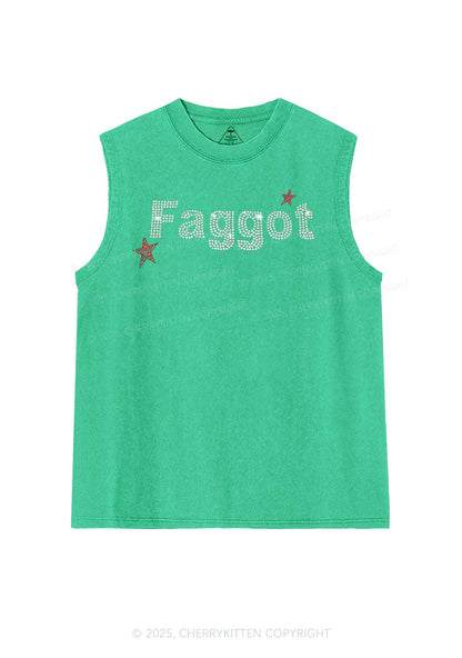 Rhinestone Faggot Pride Y2K Washed Muscle Tank Cherrykitten