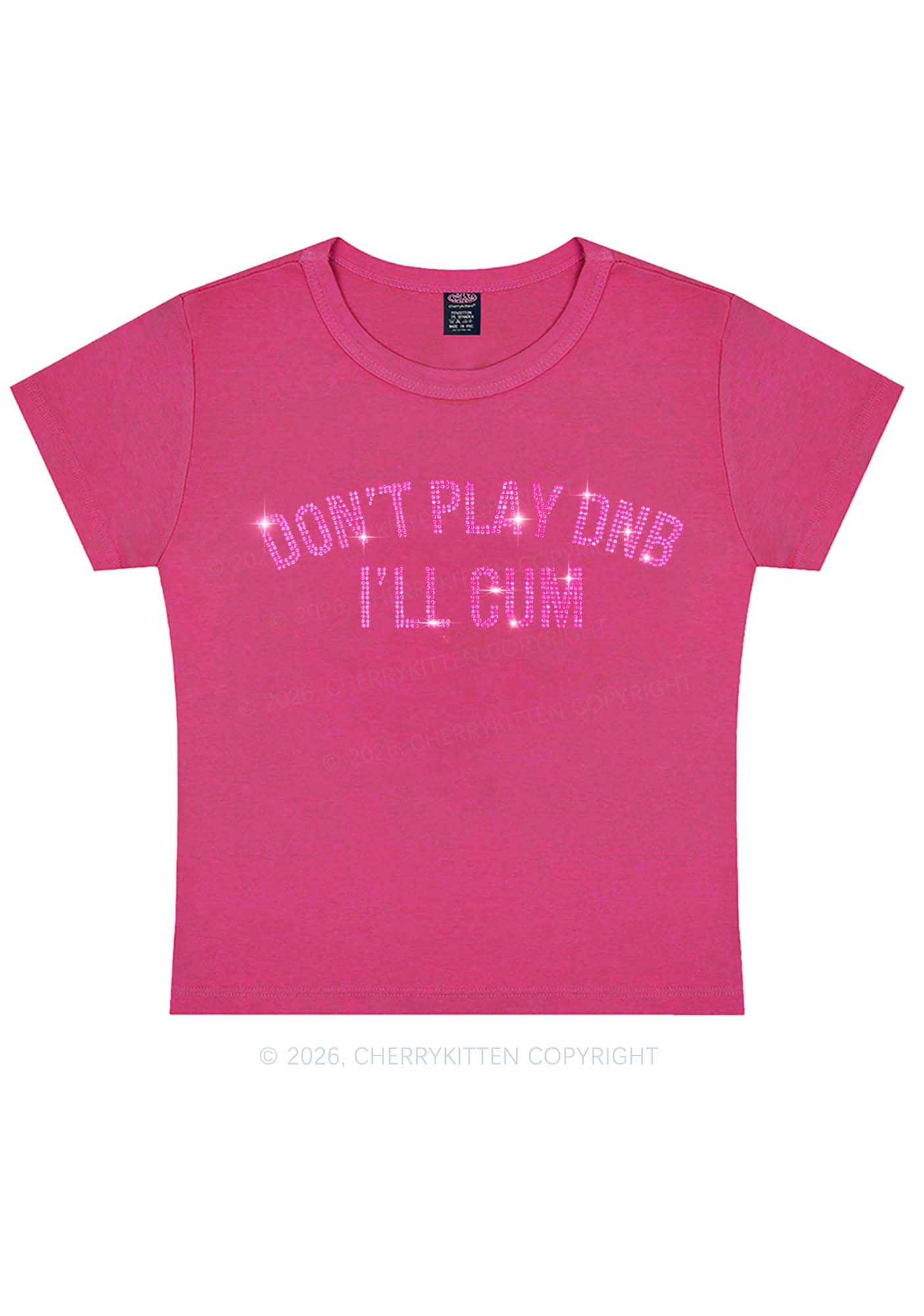 Rhinestone Dont Play DNB Y2K Baby Tee Cherrykitten