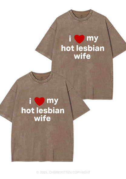 Love My Hot Lesbian Wife Y2K Valentine's Day Washed Tee Cherrykitten