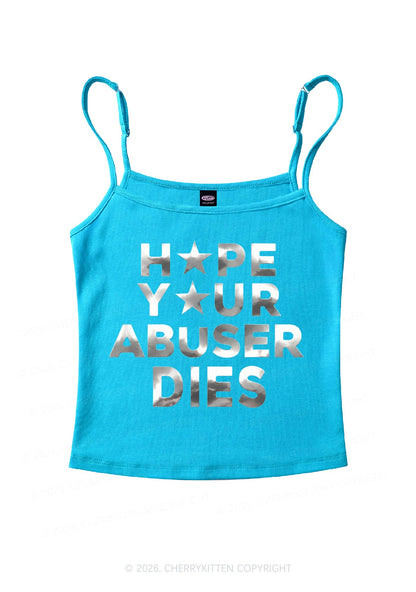 Abuser Dies Silver Foil Printed Y2K Spaghetti Strap Cami Cherrykitten