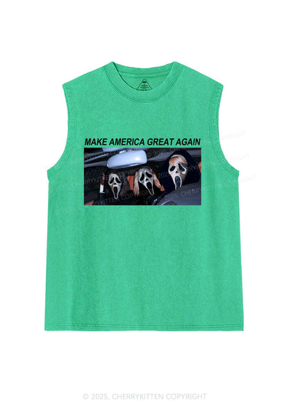 Halloween Ghost Make America Great Again Y2K Washed Muscle Tank Cherrykitten