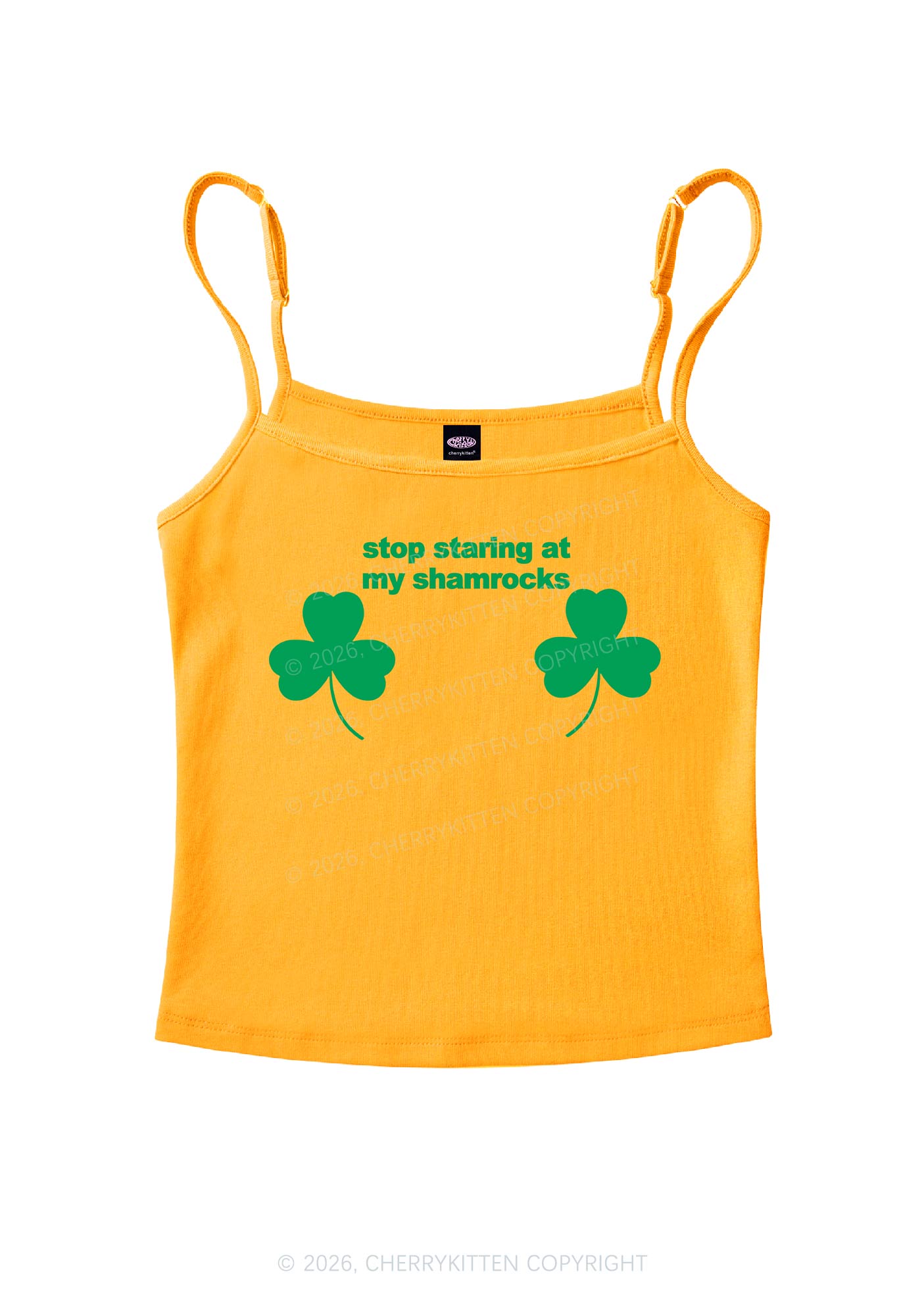 Stop Staring At My Shamrocks St Patricks Y2K Spaghetti Strap Cami Cherrykitten