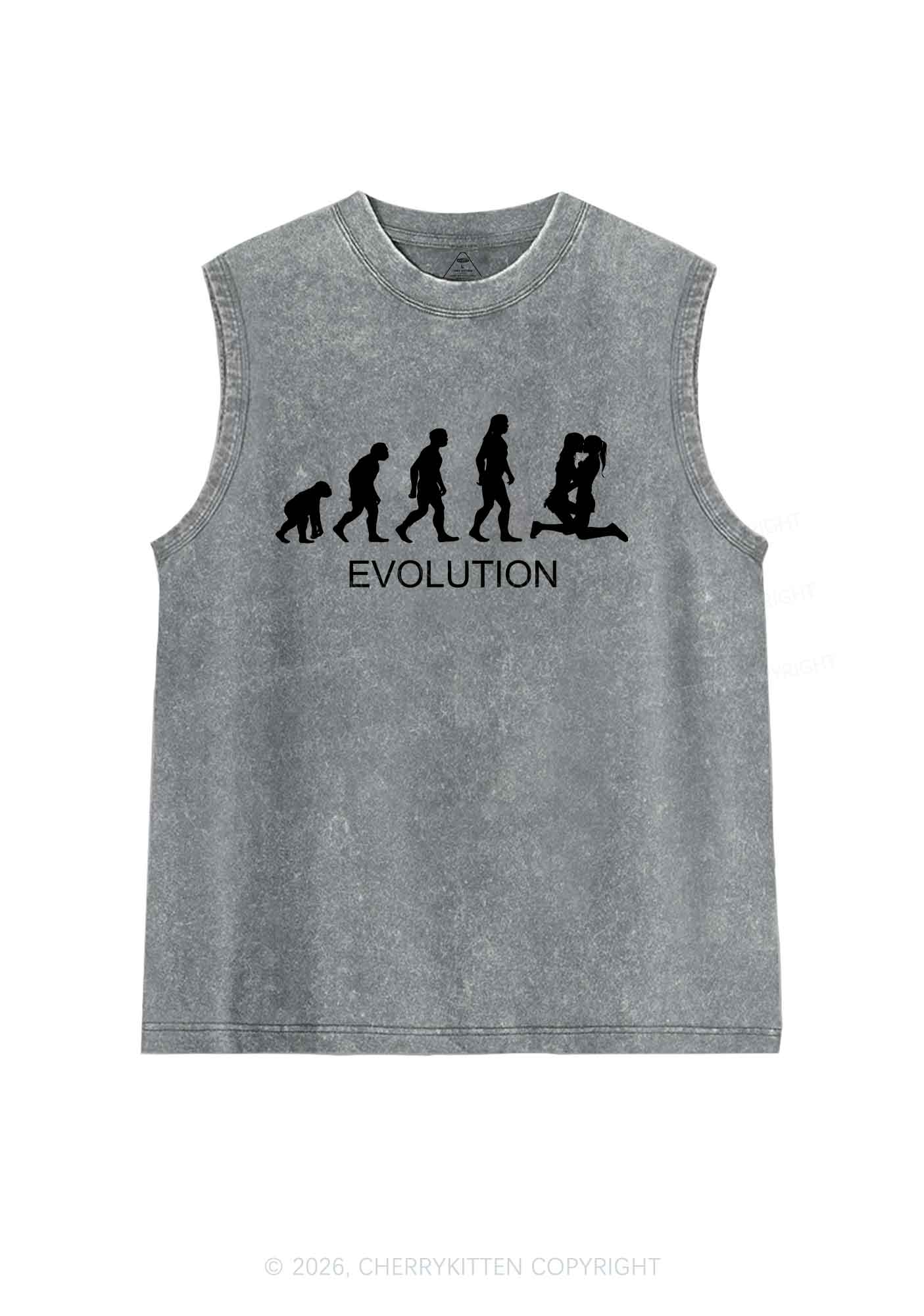 Lesbian Evolution Pride Y2K Washed Muscle Tank Cherrykitten