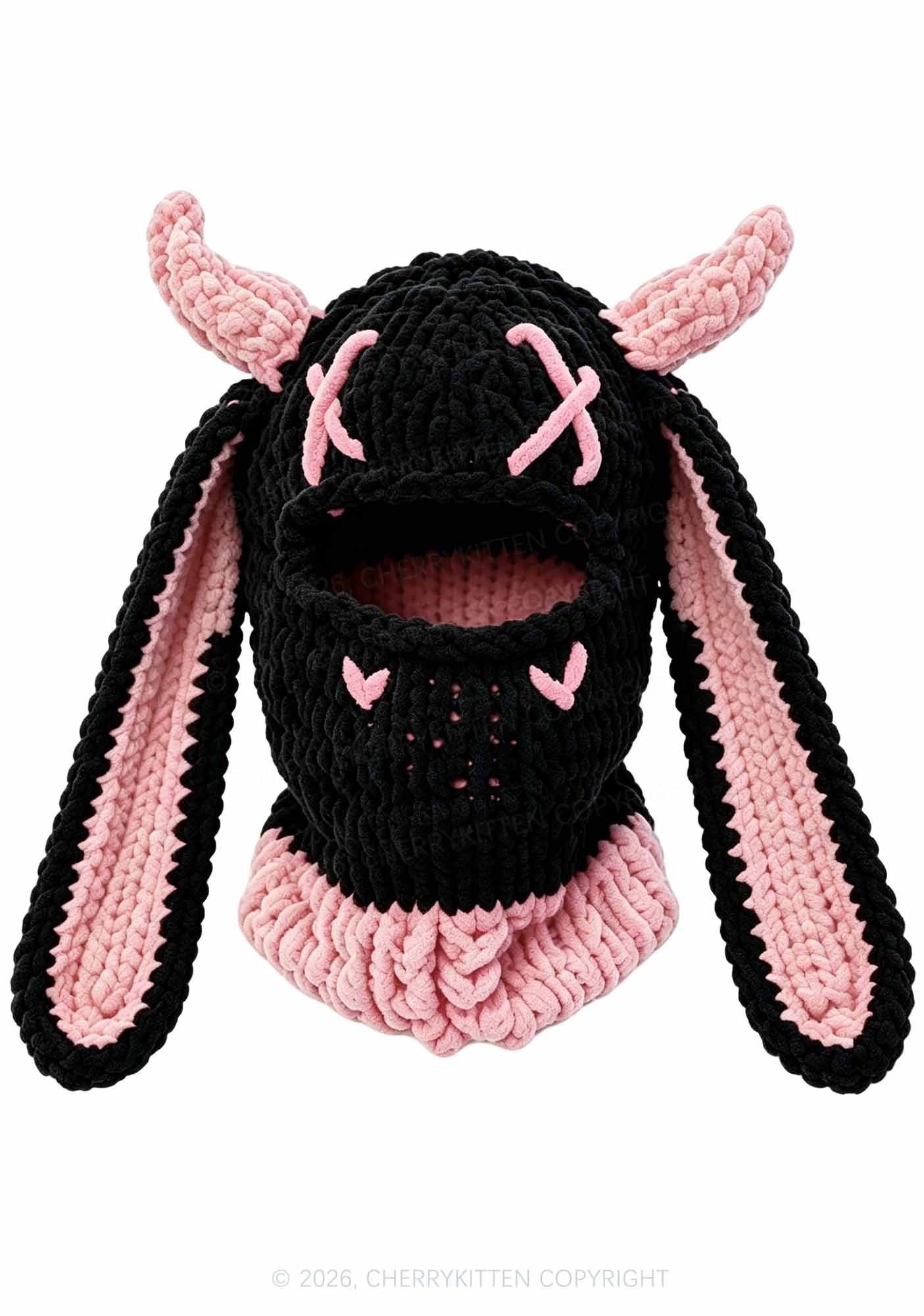 Halloween Bunny Ear Devil Horn Y2K Knitted Balaclava Cherrykitten