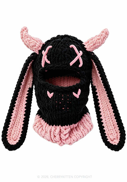 Halloween Bunny Ear Devil Horn Y2K Knitted Balaclava Cherrykitten