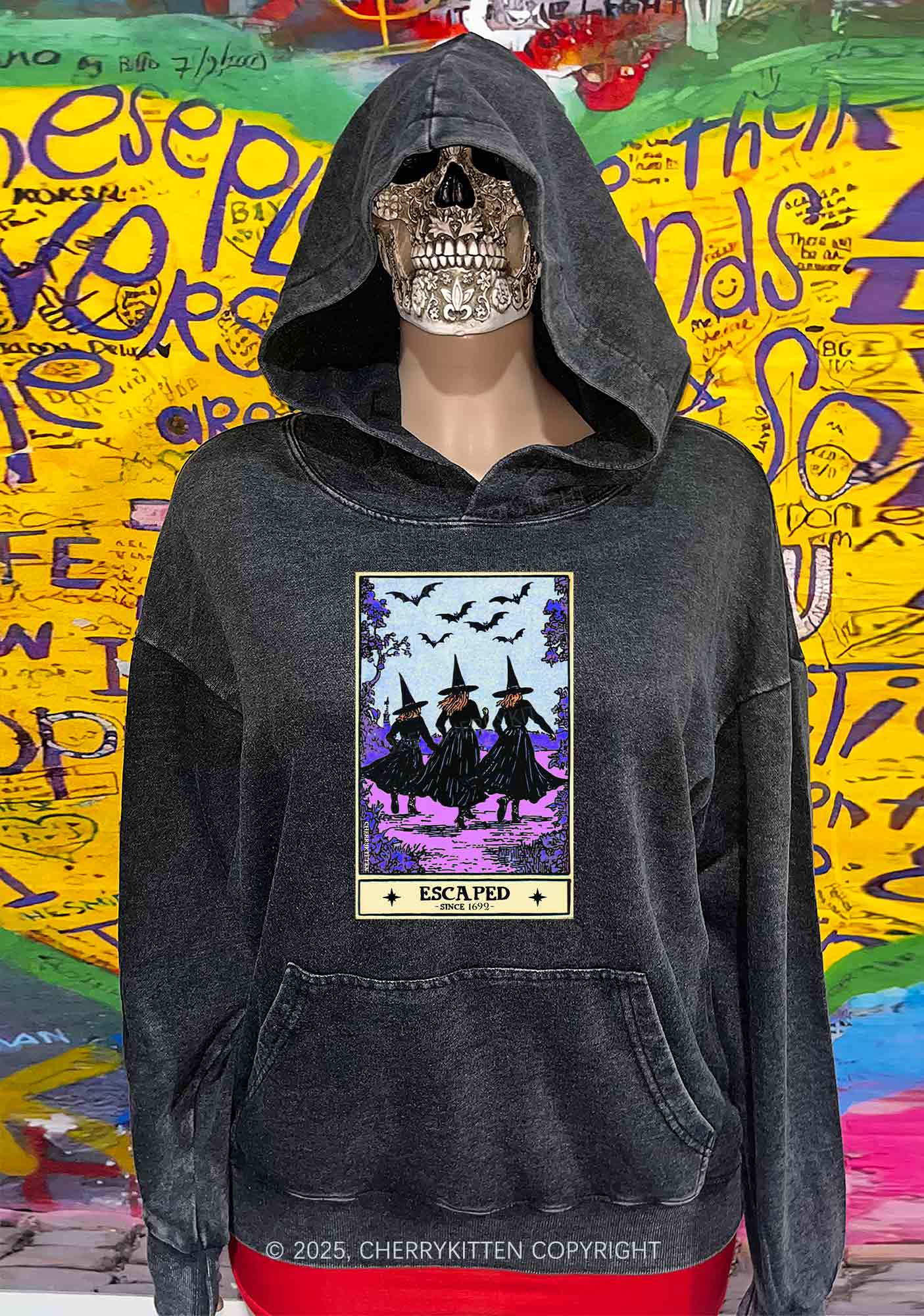 Halloween Escaped Witch Y2K Washed Hoodie Cherrykitten