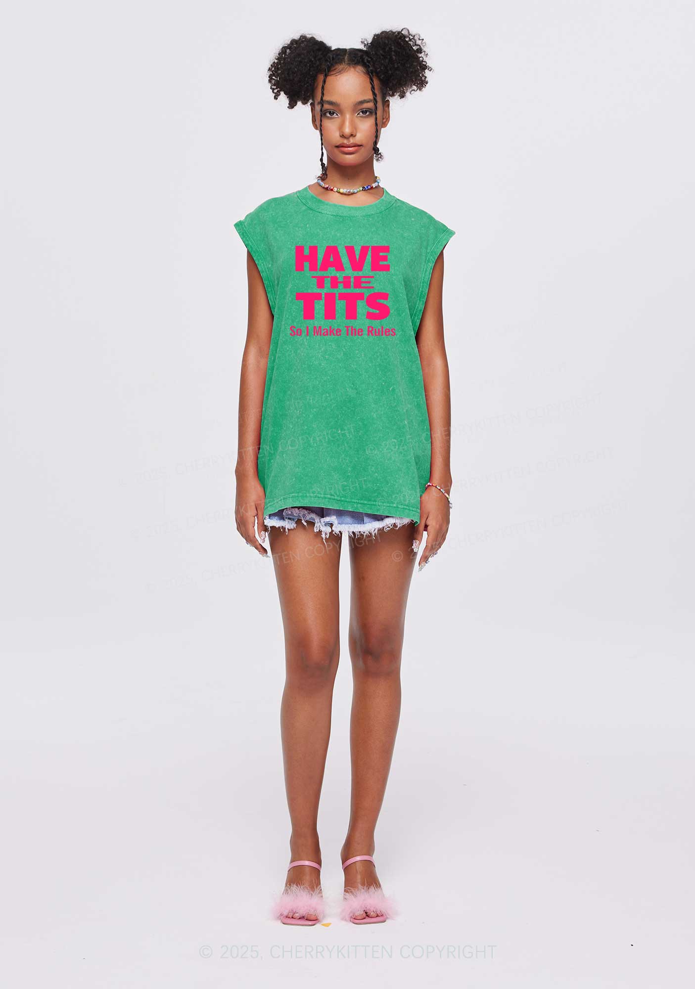 I Make Rules Y2K Washed Muscle Tank Cherrykitten