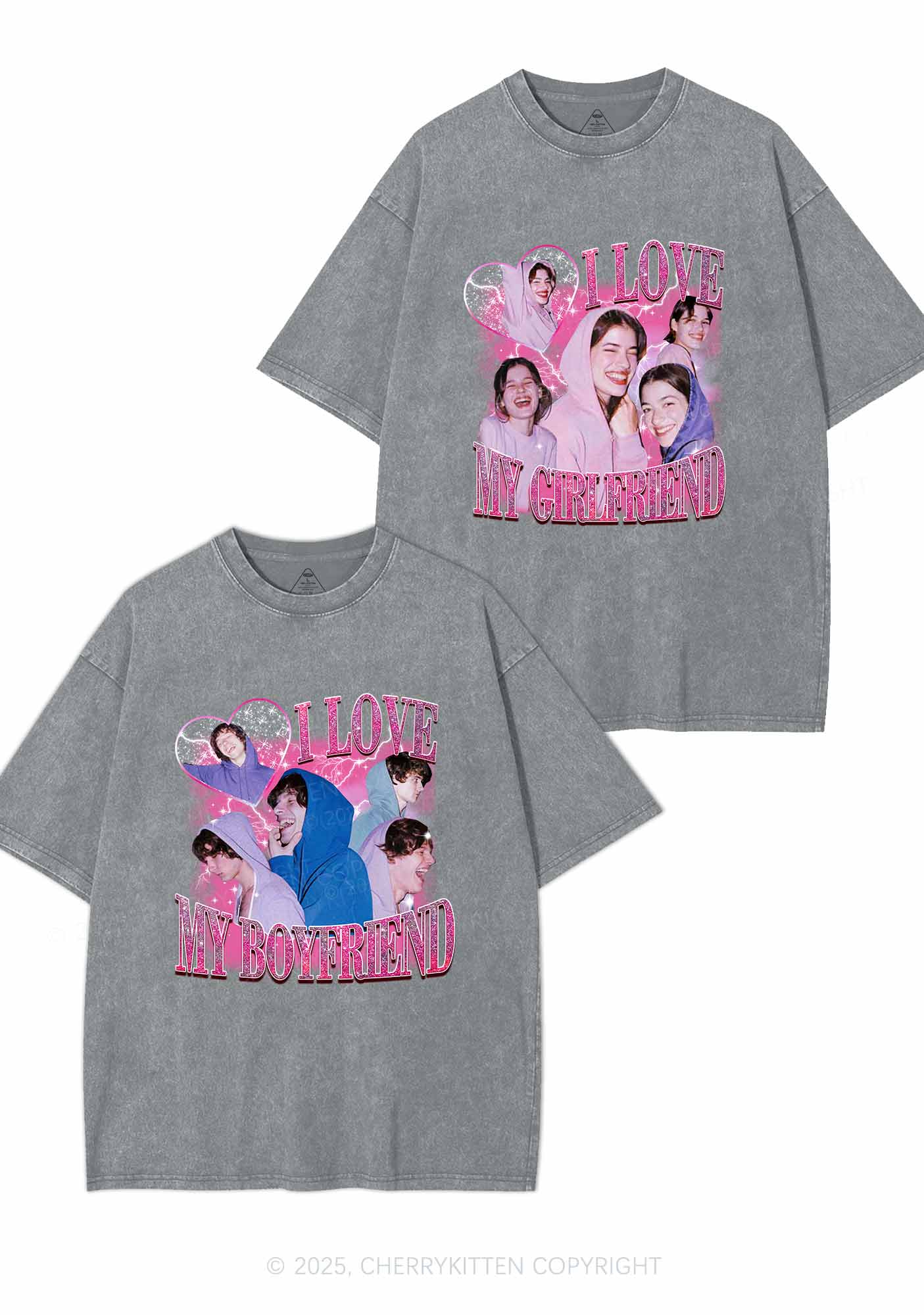Custom Photos I Love GF BF Y2K Valentine's Day Washed Tee Cherrykitten